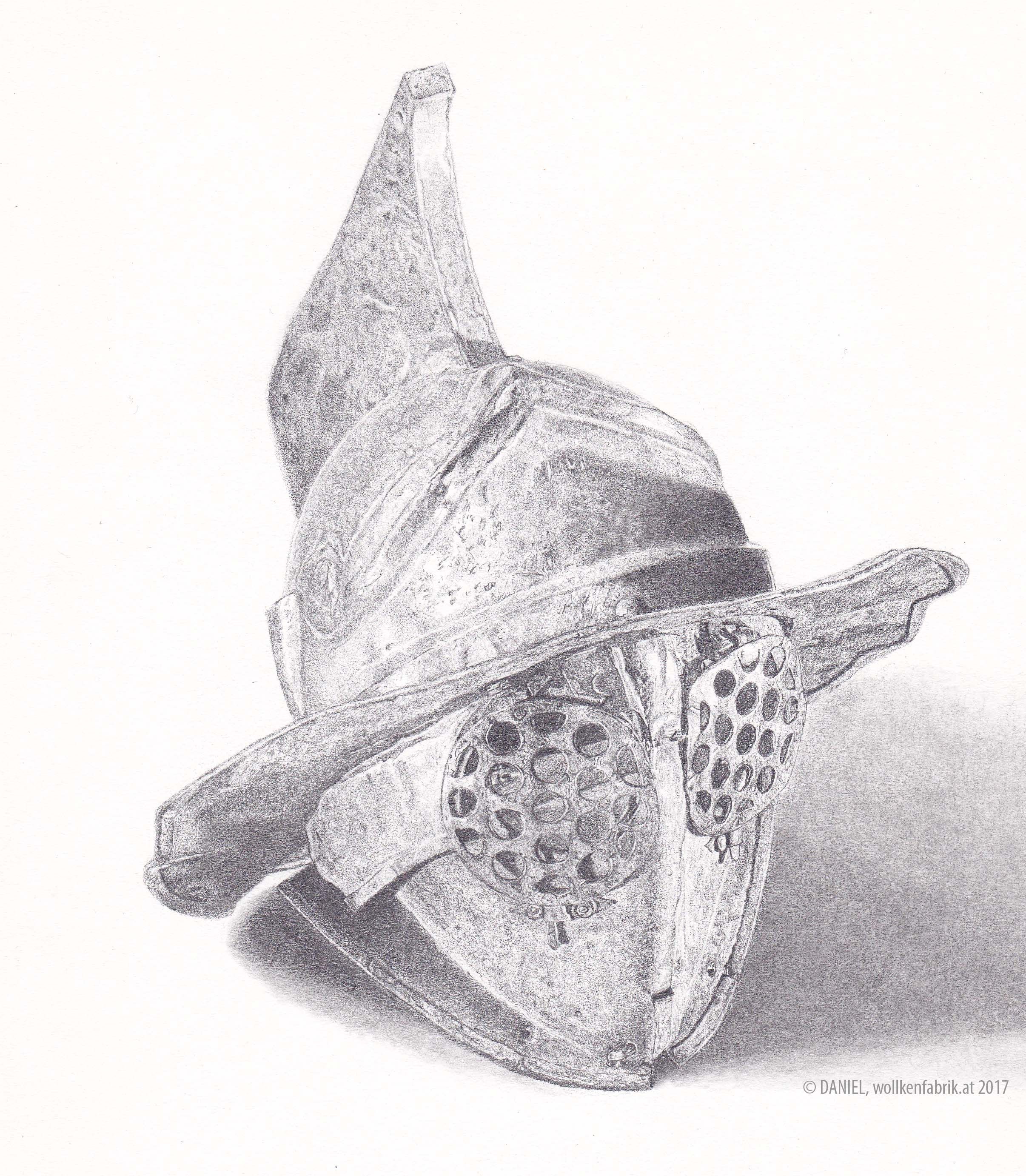 Römischer Helm, Hand-Zeichnung, Bleistift auf Papier