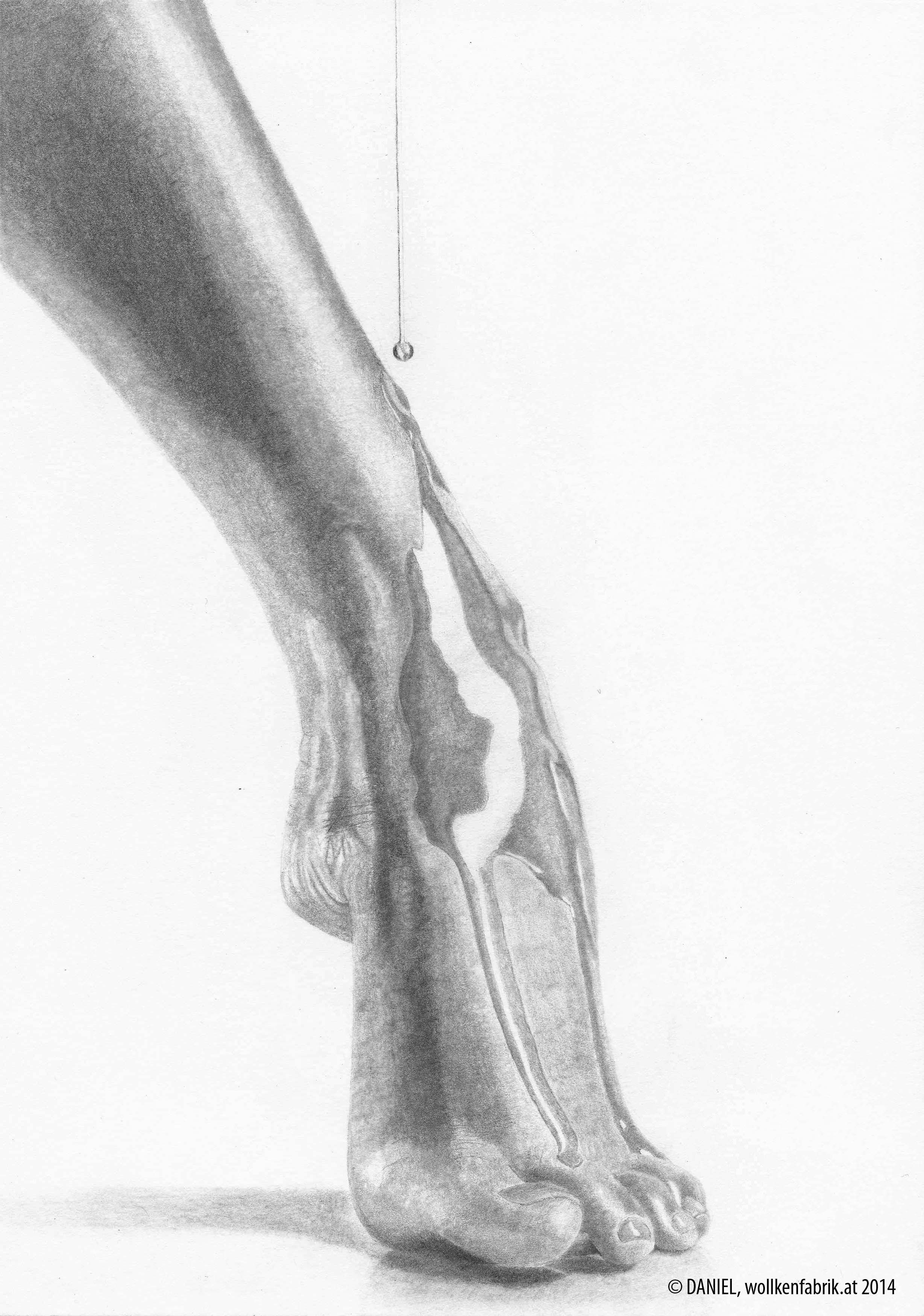 Oil on leg, hand drawing pencil on paper