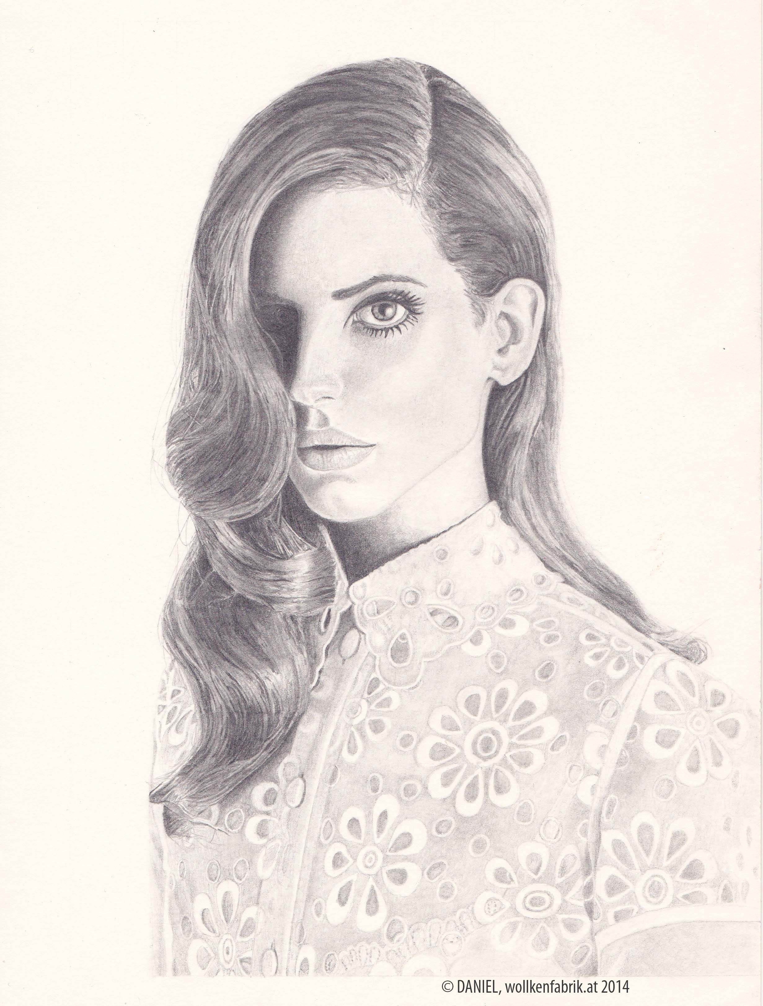 Portrait Lana del Rey, hand drawing pencil on paper