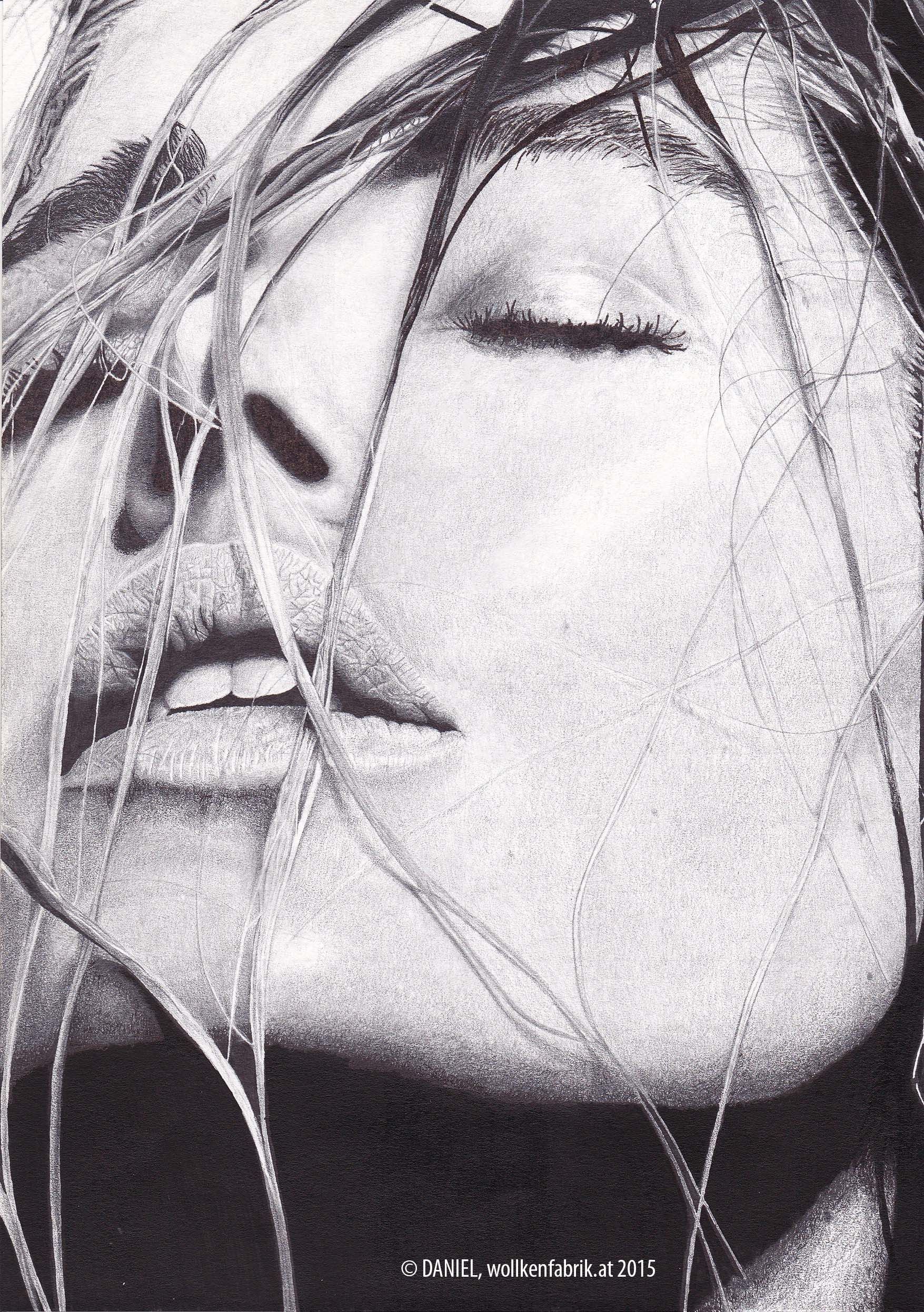 Portrait of Doutzen Kroes, hand drawing pencil on paper